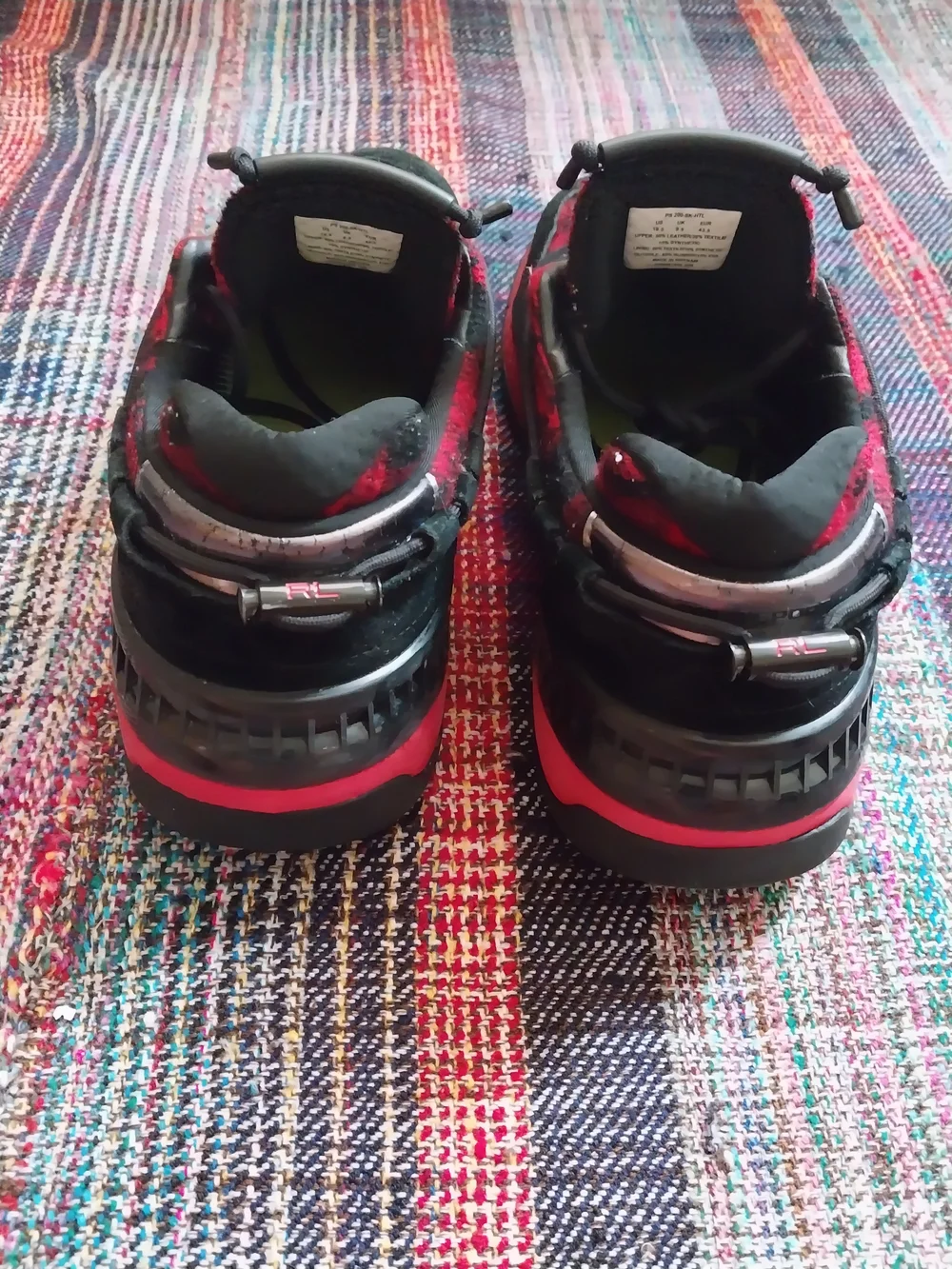 Polo Ralph Lauren PS200 Sport Black/Red Plaid Suede Sneaker Shoes Mens Sz 10.5
